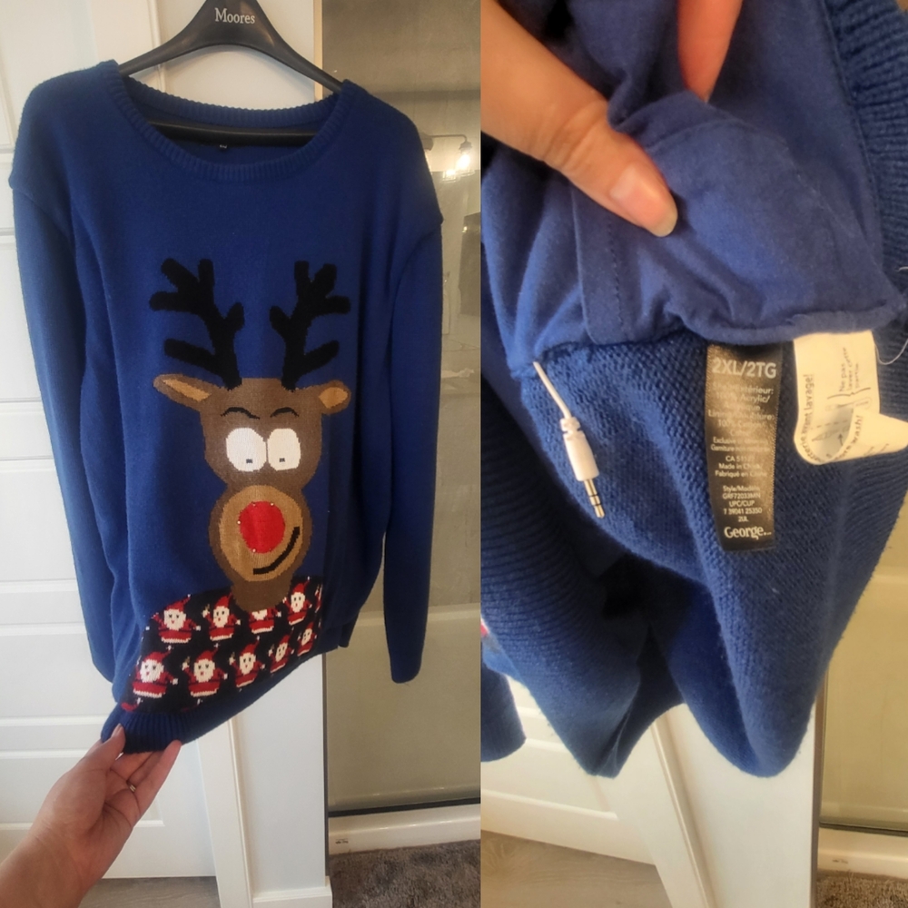 George Festive Blue Sweater with Reindeer Design